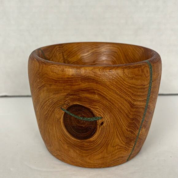 M. J. Shilling Other - Decorative Wooden Bowl with Green Inlay Hand Crafted Shilling 4x3 Inch
